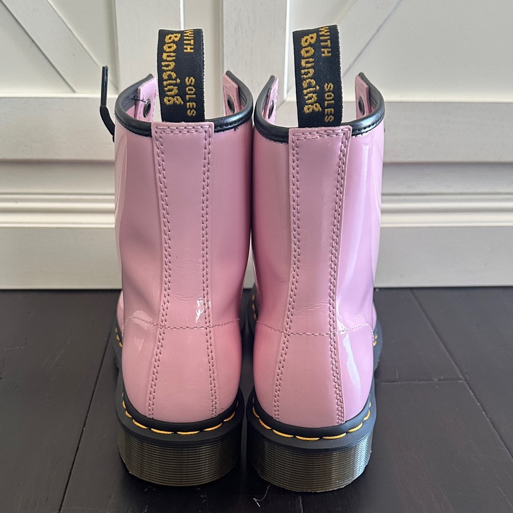 Dr. Martens Glossy Baby Pink Combat Boots - Picture 5 of 8